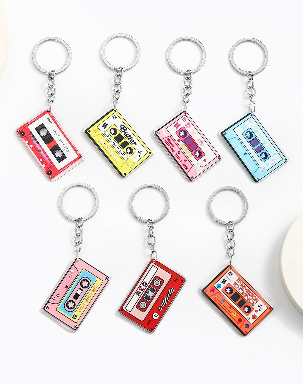 Vintage Cassette Tape Keychain Retro 80's Outfits Keyring Cosplay Glow Music Party 80s 90s Accessories for Women image 3