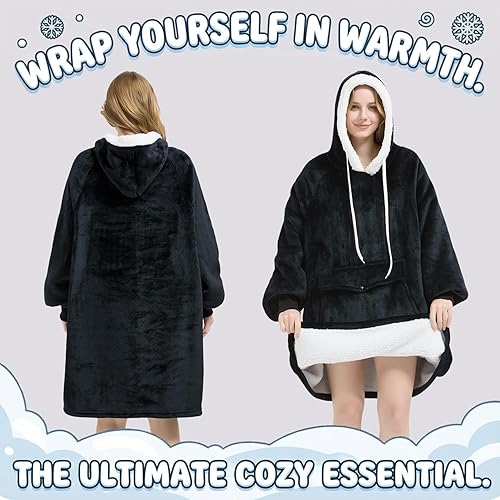 Miniatura 4 de Qeils, manta con capucha para mujer, cómoda manta de sherpa como regalo de cumpleaños y Navidad, chaqueta de gran tamaño con capucha para adultos