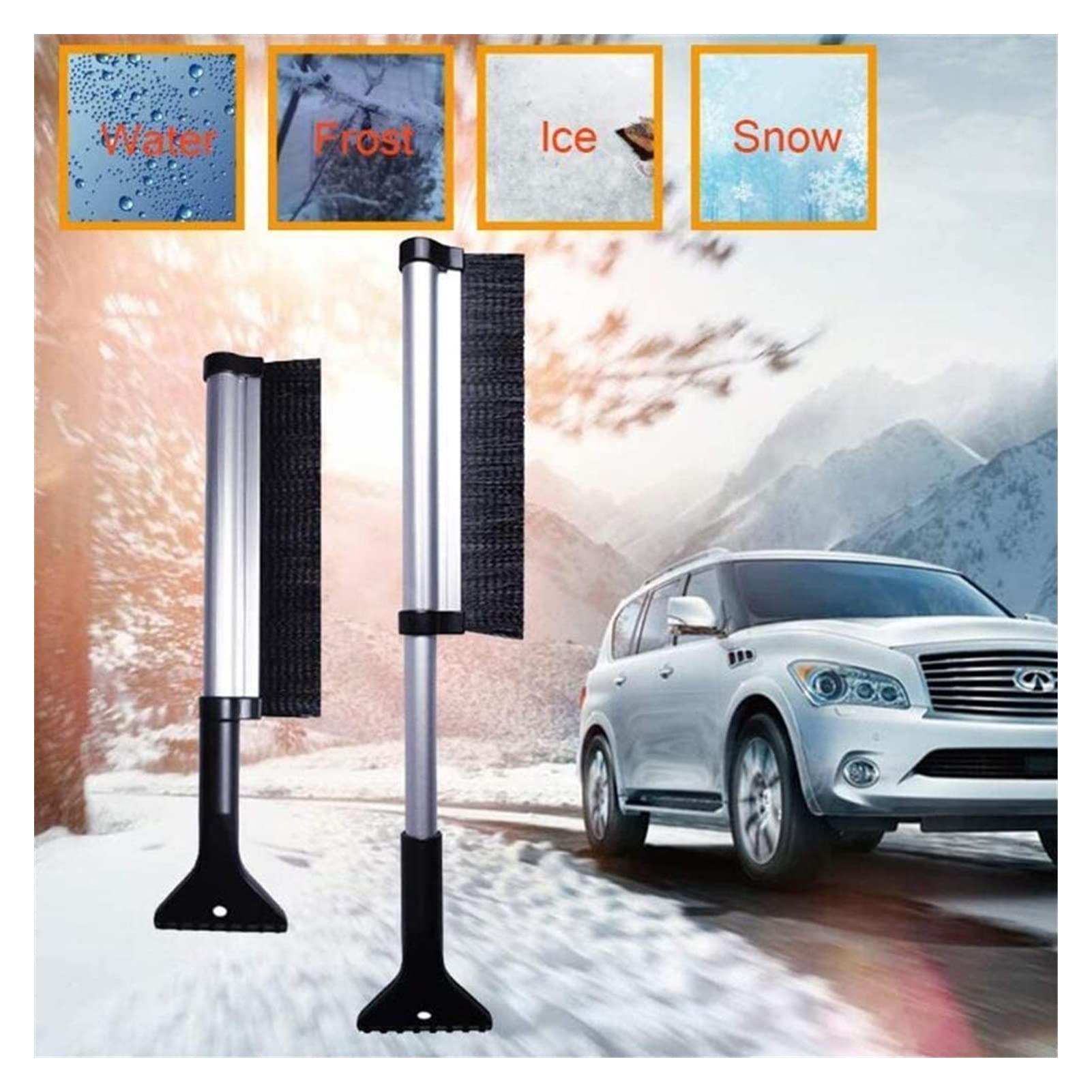 Spazzola di Neve allungabile Raschietto di Ghiaccio Compatibile con Il rimozione del Ghiaccio Automobile Compatibile con Il Parabrezza in Vetro Leggero Robusto