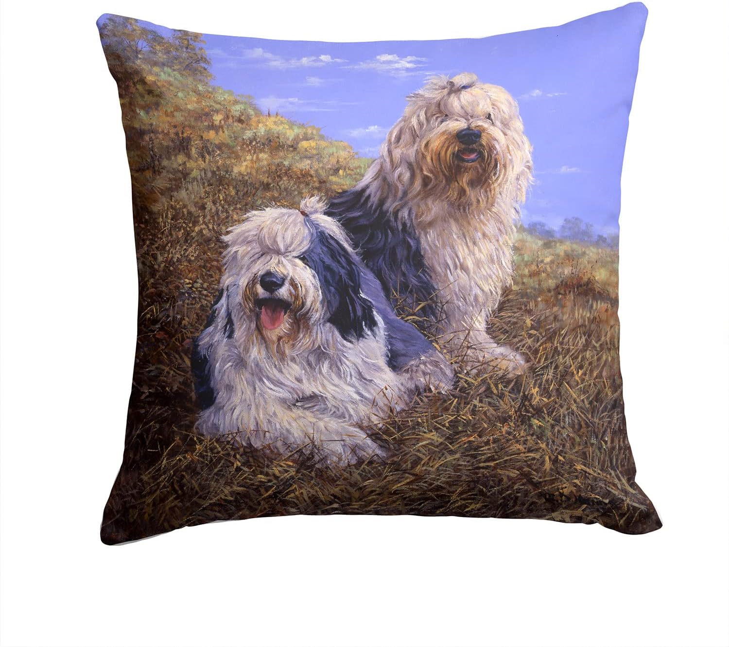 Caroline's Treasures HMHE0229PW1414 Old English Sheepdogs by Michael Herring Fabric Decorative Pillow Machine Washable, Indoor Outdoor Decorative Pillow for Couch, Bed or Patio, 14Hx14W