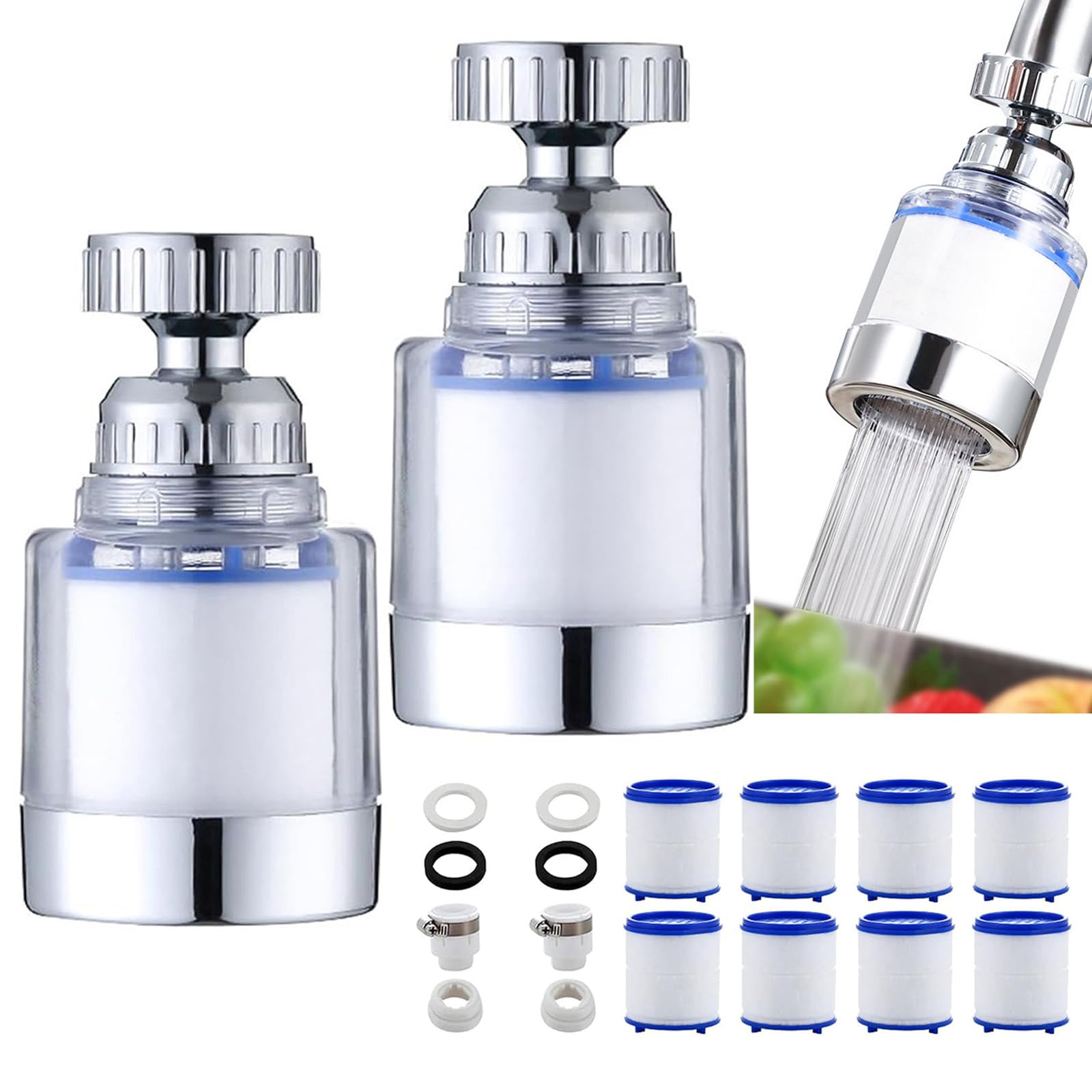 BananaHome 2pack Sink Filter Water Faucet,Universal 360°Rotating Bathroom Sink Filter,Kitchen Tap Faucet Water Filtration Removes Chlorine Fluoride Heavy Metals Hard Water for Home (WATER FILTER 2)