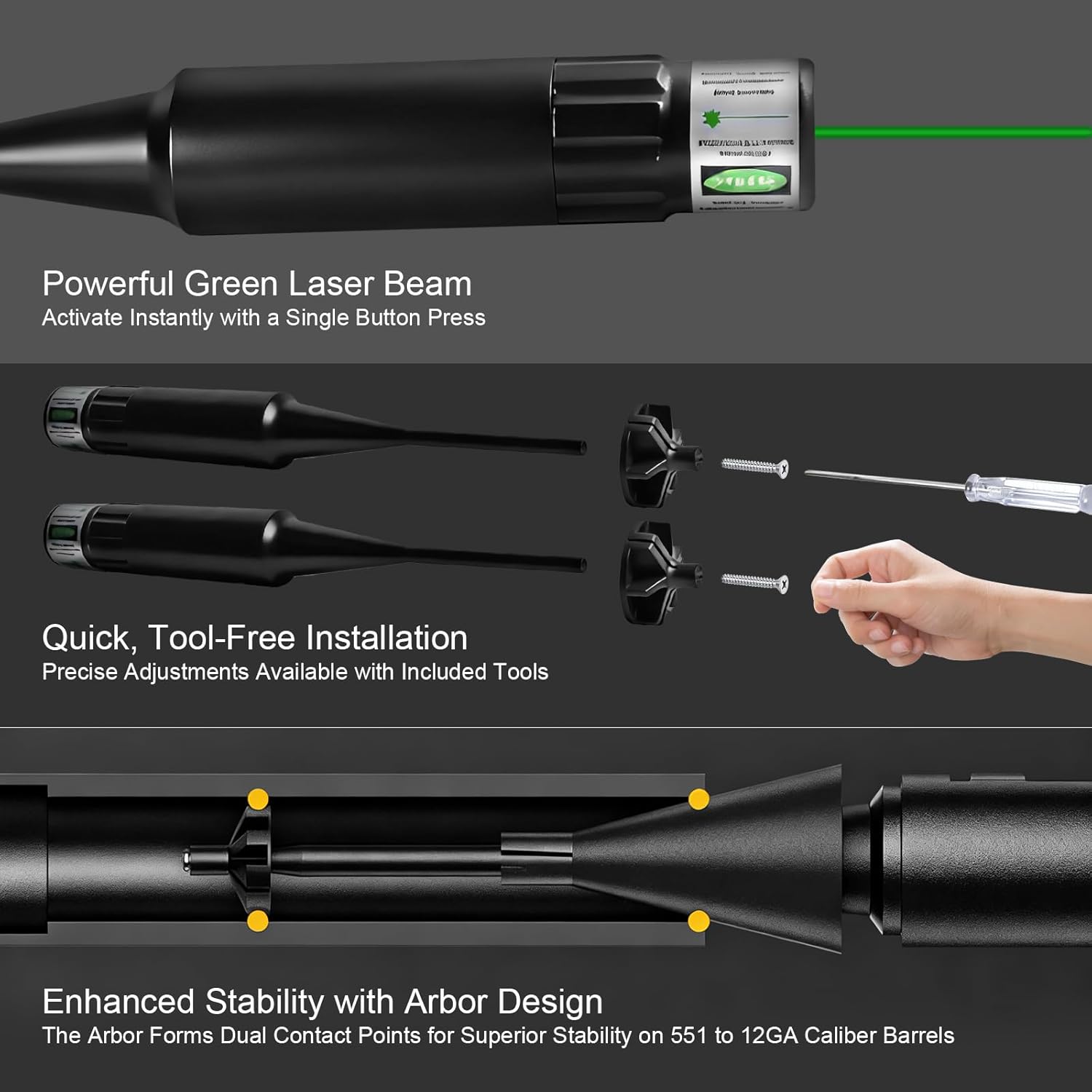 USB Rechargeable Laser Bore Sight Kit with 32 Adapters, Fits .17 to 12GA Calibers, Professional Green Laser Bore Sighter for All Guns Bore Laser Sighting Kit