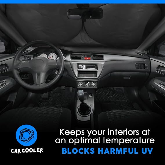 CarCooler 69x35 Foldable Car Windshield Sunshades | Cool Down Your Car with Our Durable 210T Material | Car Sun Visor for Vehicle Heat Protection | Sun & UV Rays Protection for Car Windows