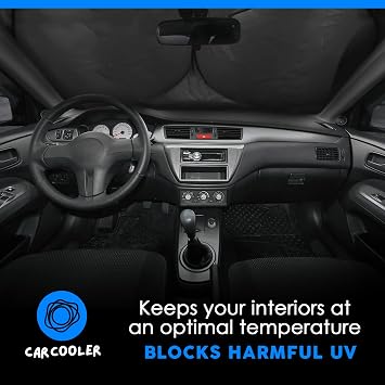 CarCooler 69x35 Foldable Car Windshield Sunshades | Cool Down Your Car with Our Durable 210T Material | Car Sun Visor for Vehicle Heat Protection | Sun & UV Rays Protection for Car Windows