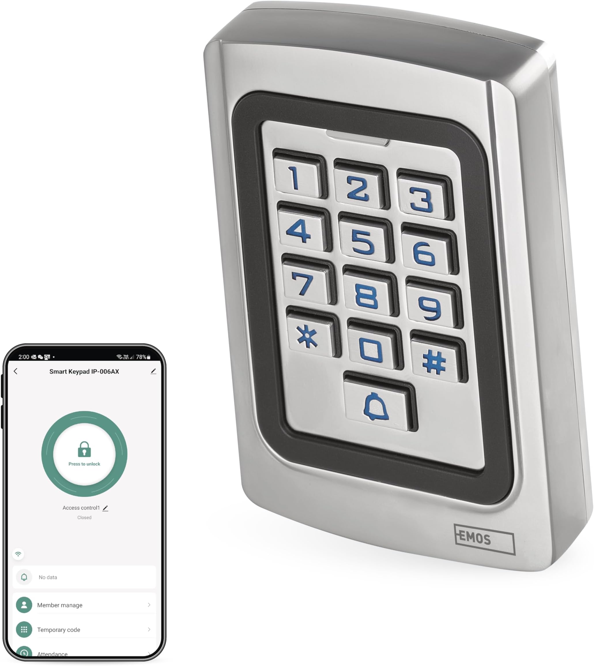 EMOSGosmart Access Control Keyboard with Integrated RFID Reader and App, Smart Home Code Lock for Doors and Gates, Waterproof Lock Keyboard for RFID Card/Chips, Door Access Control