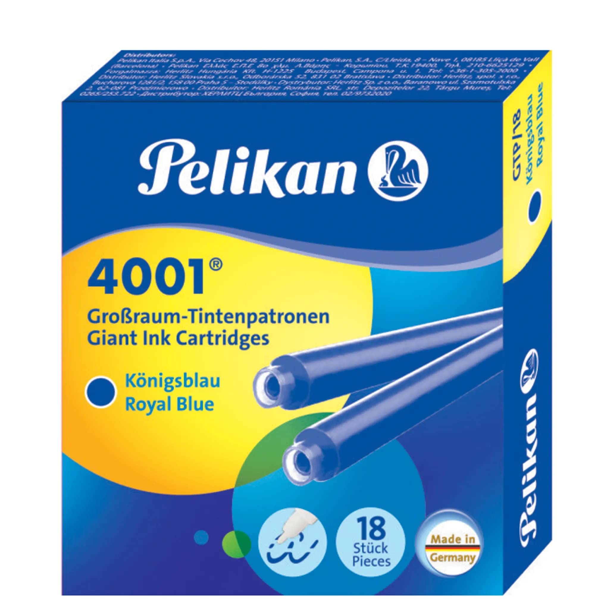 Pelikan 4001 - Cartuchos de tinta (5 paquetes de 18 unidades), color azul real