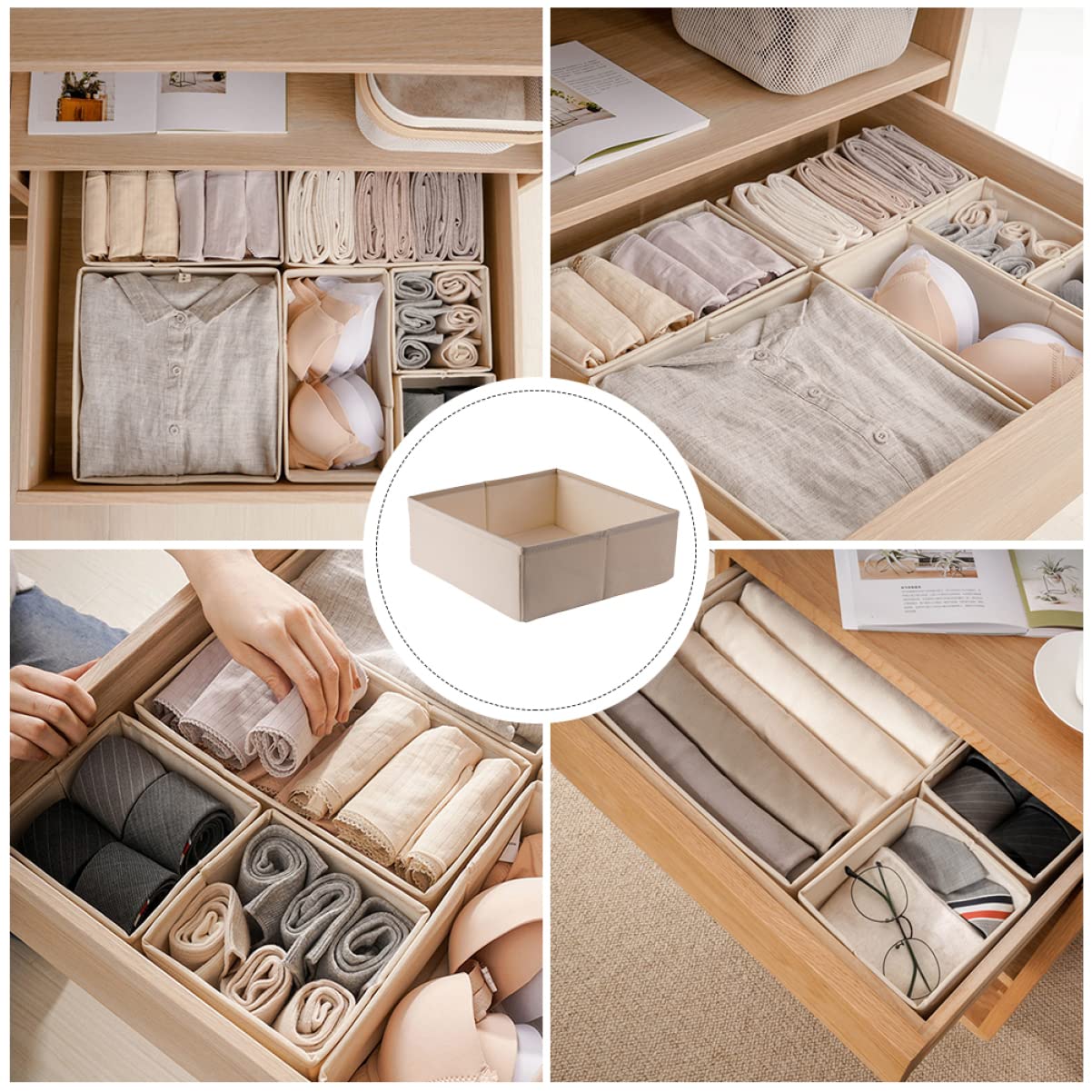 ULTECHNOVO Set 3 Pezzi Scatole Organizzatore Beige per Biancheria Intima e Calzini, Contenitore per Cassetti, per Camere e Ordinamento