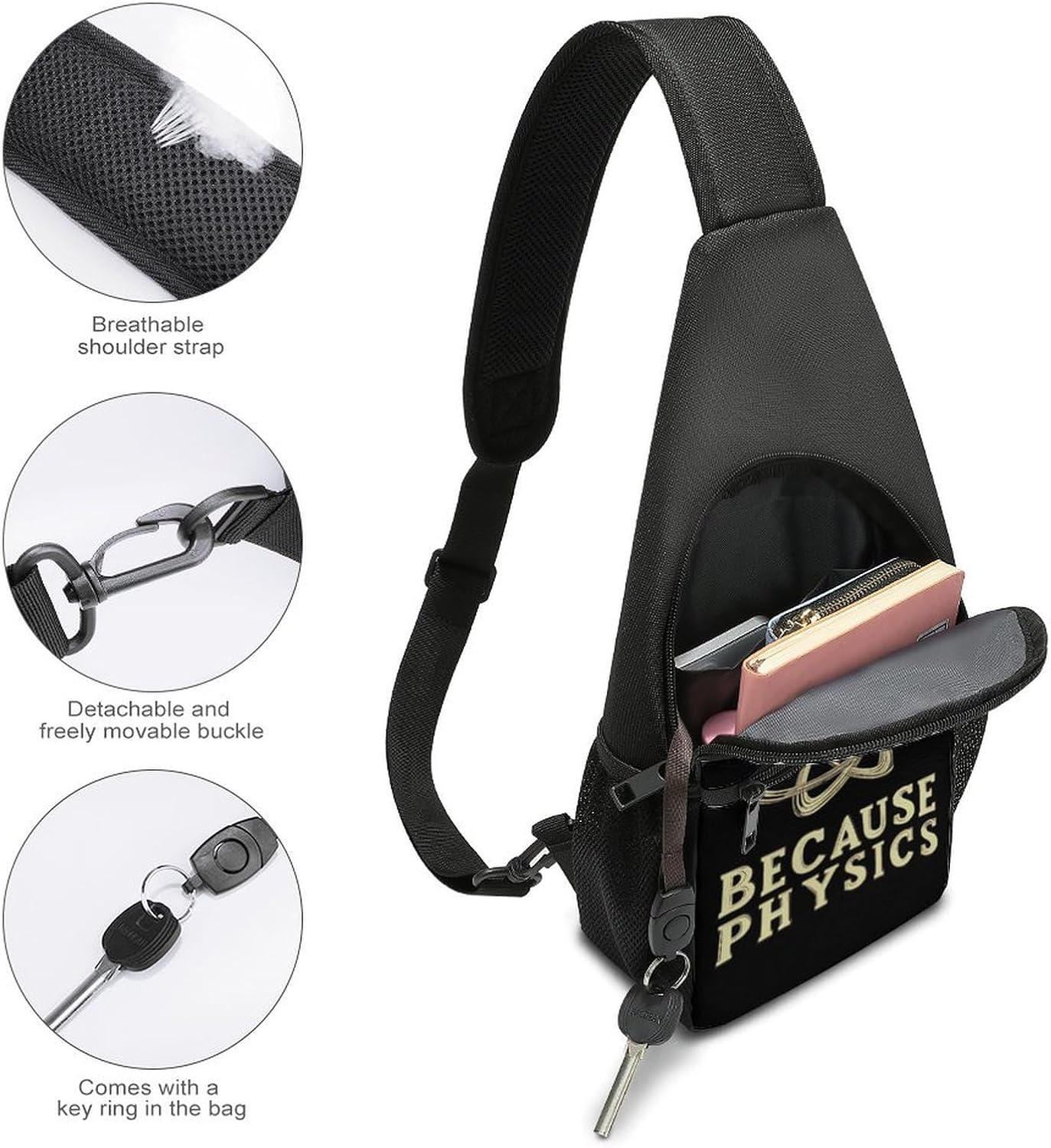 Because Physics Crossbody Sling Backpack Chest Bag Daypack | unisex,trendy,with convertible and detachable shoulder strap,side pockets