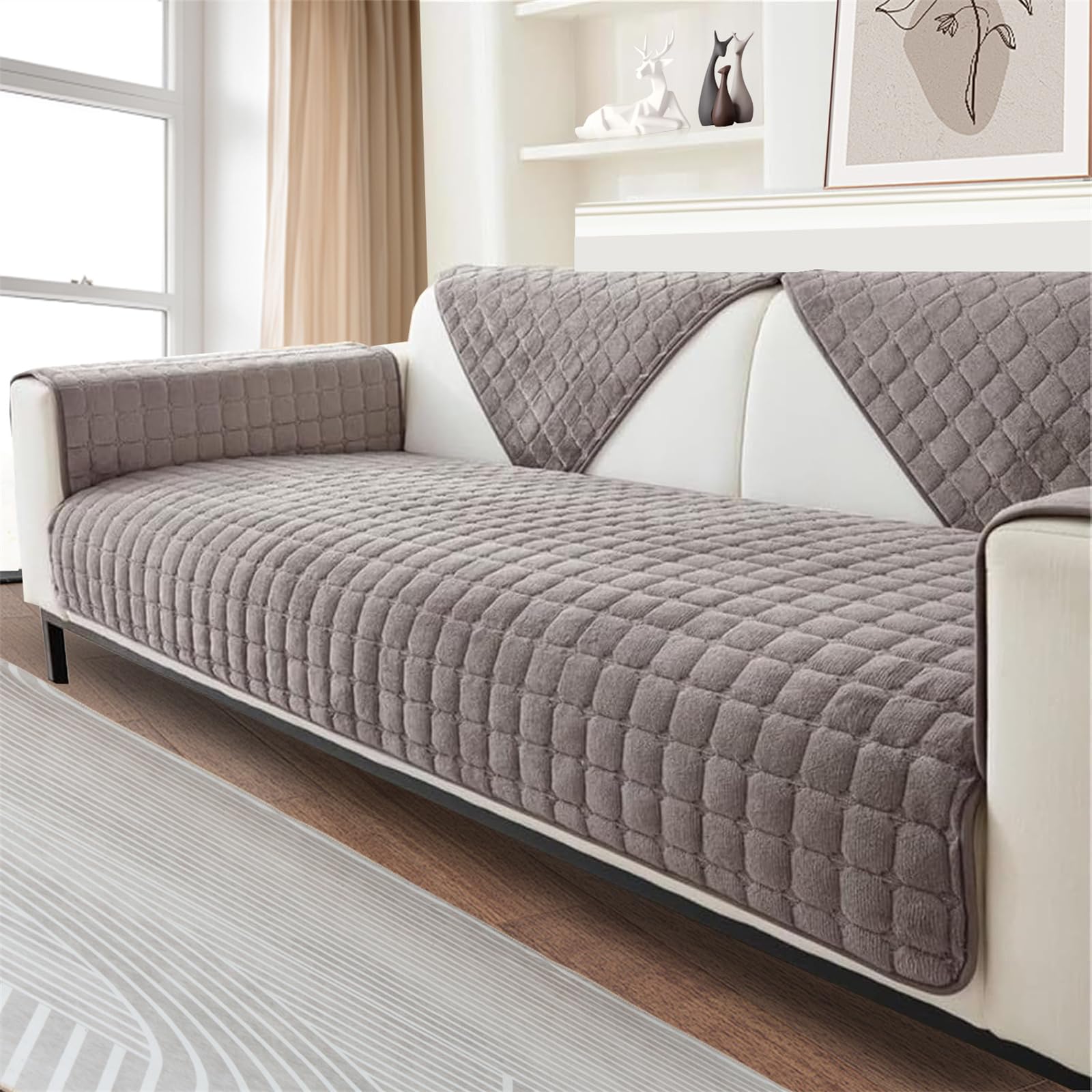 FASCINATDECO Soft Flannel Sofa Covers, Sofa Cushion Covers, Non-Slip Sofa Cover 1 2 3 Seater Couch Covers for Sectional Sofa, Sofa Slipcovers L Shape Furniture Protector (Brown,90x180cm) — image 1