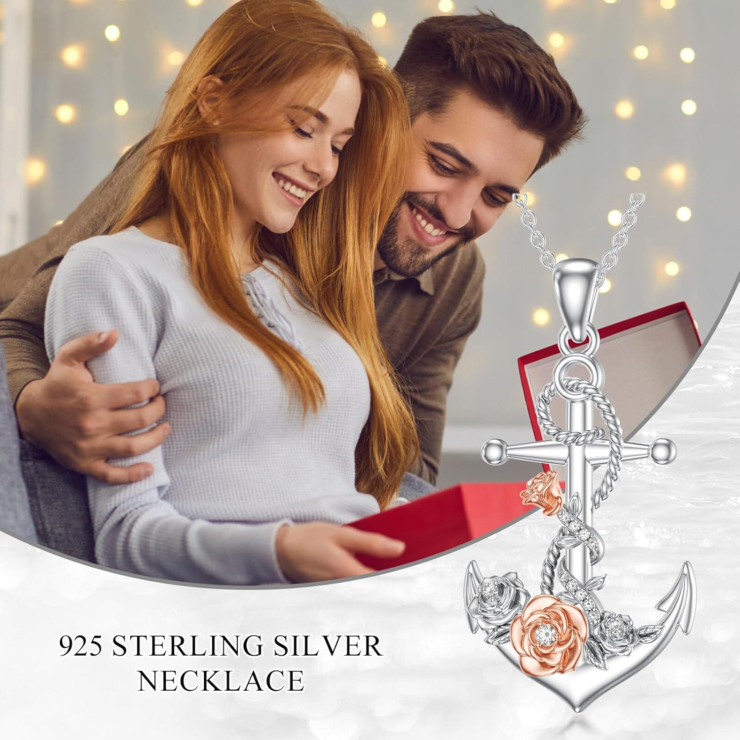 Diamond Anchor Necklace for Women 925 Sterling Silver Anchor and Rose Flowers Pendant Necklace Nautical Jewelry Gifts for Mom Wife Girlfriend Daughter Sister - Image 7