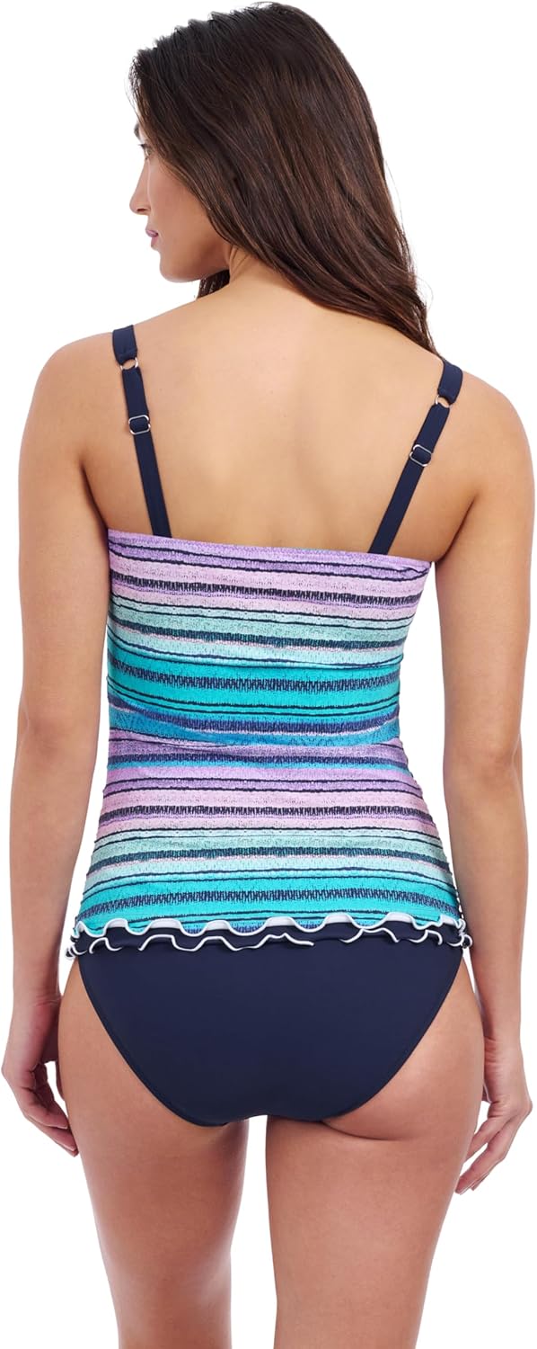 Profile by Gottex Women’s Harmony Tricolore Ruffle Trim E-Cup Tankini Bathing Suit Top Swim Essential
