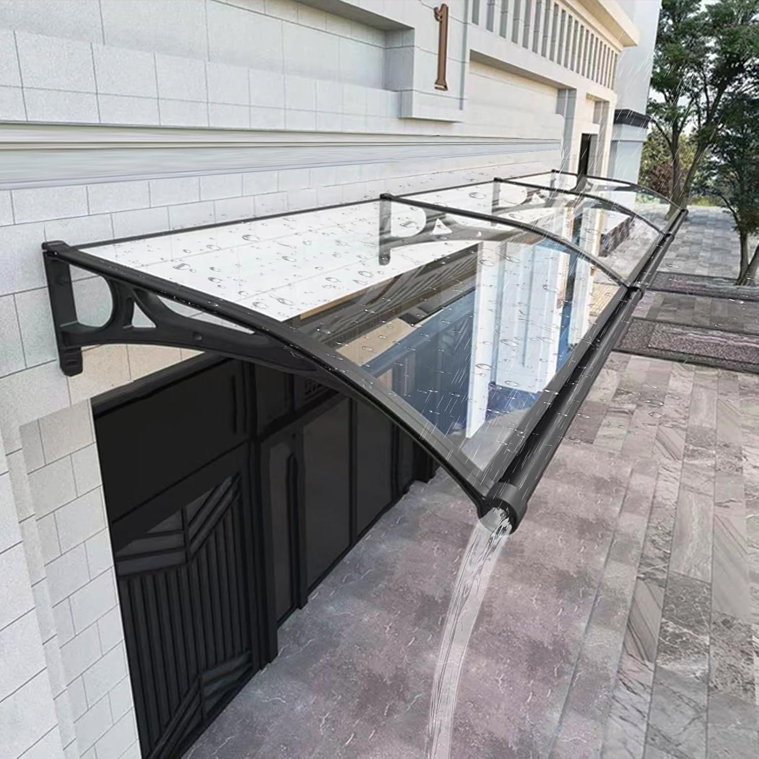 Waterproof Polycarbonate Window Awning Canopy for Patio & Deck - Durable Sun & Rain Protection Overhang for Front Doors, Balconies, & Courtyards - Snowproof & UV Resistant (Color: Cl)