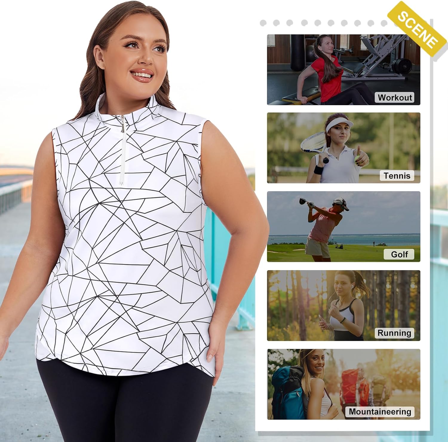 Koscacy Women's Plus Size Sleeveless Golf Tennis Polo Shirts Zip Up Dry Fit Workout Tank Tops Athletic Shirt - Image 4