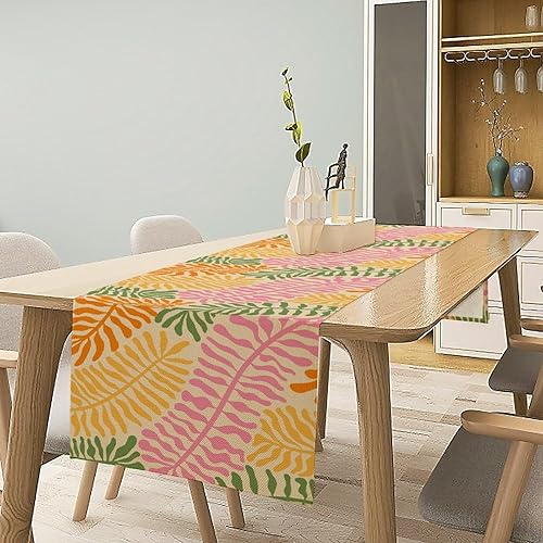 Miniatura 32 de Camino de Mesa Floral Retro de los Años 70, Bohemio Flores Abstractas Amarillas y Naranjas Groovy Camino de Mesa para Granja de Campo Cocina Comedor