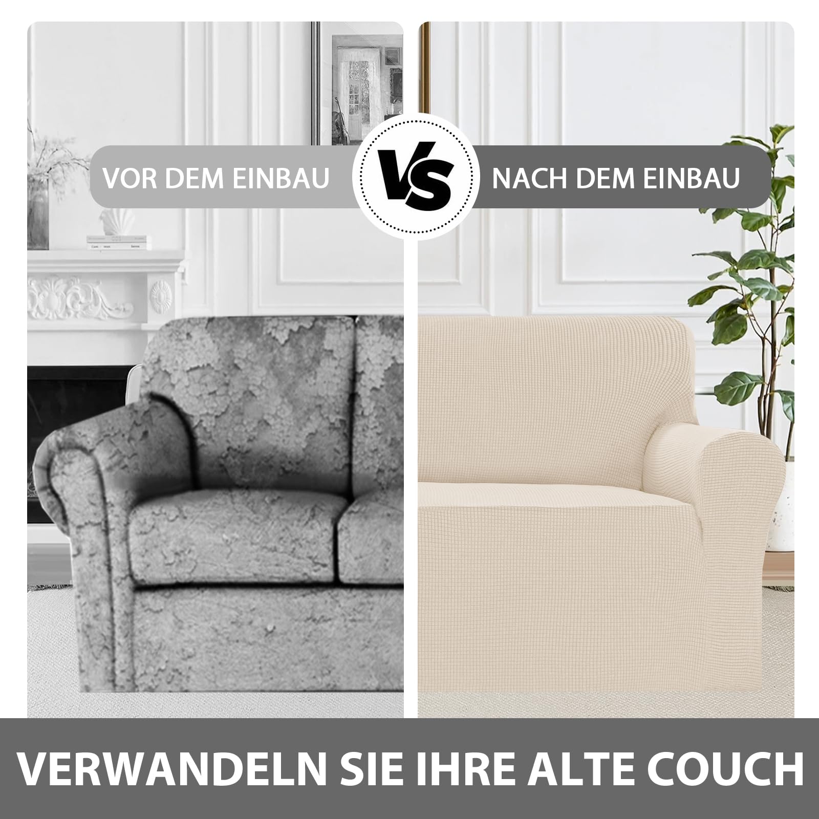 BellaHills Sofa Überzug 2 Sitzer (170-185cm) Sofabezug Stretch Kratzschutz Sofa Katze Mit Armlehne Sofaschoner rutschfest Sofa Cover Sofaüberwurf Couchbezug Wohnzimmer Natur