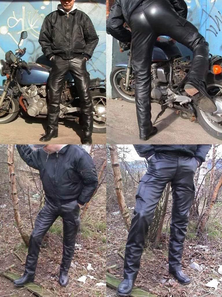 Men's Casual Cargo Pants Military Army - Classic Genuine Black Leather Wild Multi-Pockets - Motorcycle Fit Tactical Combat
