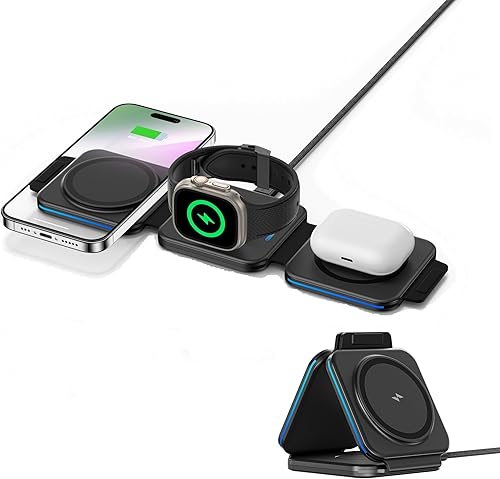 Cargador inalámbrico plegable 3 en 1 para iPhone 1615141312 compatible con Apple Watch y AirPods, estación de carga inalámbrica rápida PD15W, base