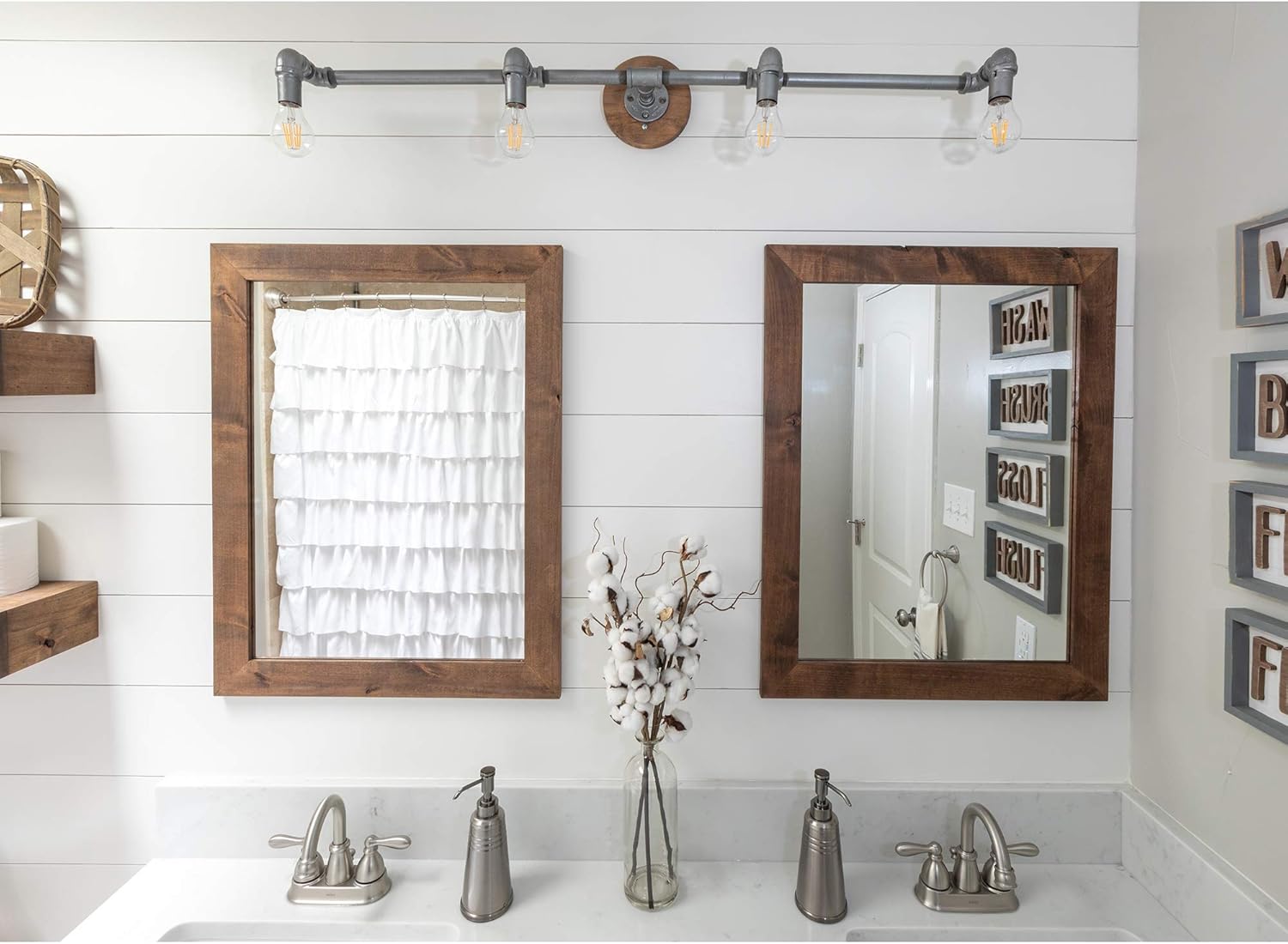 Farmhouse Bathroom Vanity Mirror, 24" x 31", Walnut Finish