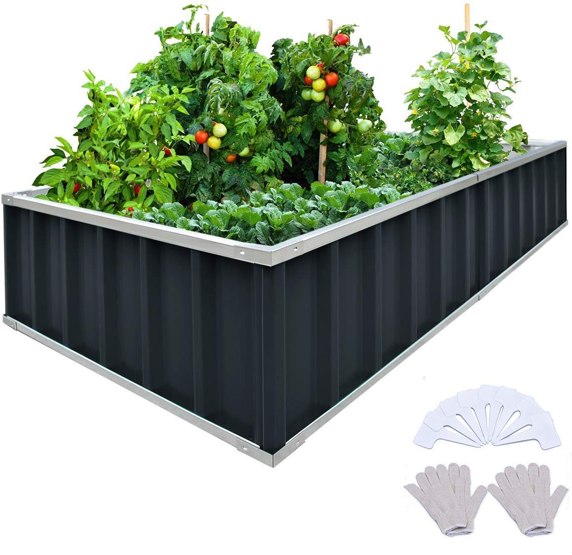 KING BIRDRaised Garden Bed 68"x 36"x 12" Galvanized Steel Metal Outdoor Garden Planter Box Kit with 2 Pairs of Gloves (Dark Grey)