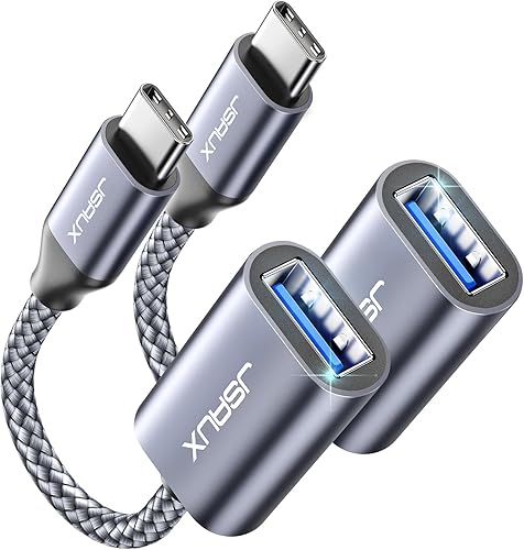 JSAUX Adaptador USB C a USB 3.0 2 unidades, USB C macho a USB hembra OTG adaptador compatible con MacBook ProAir, iPhone 17 Pro MaxiPhone Air16e1615