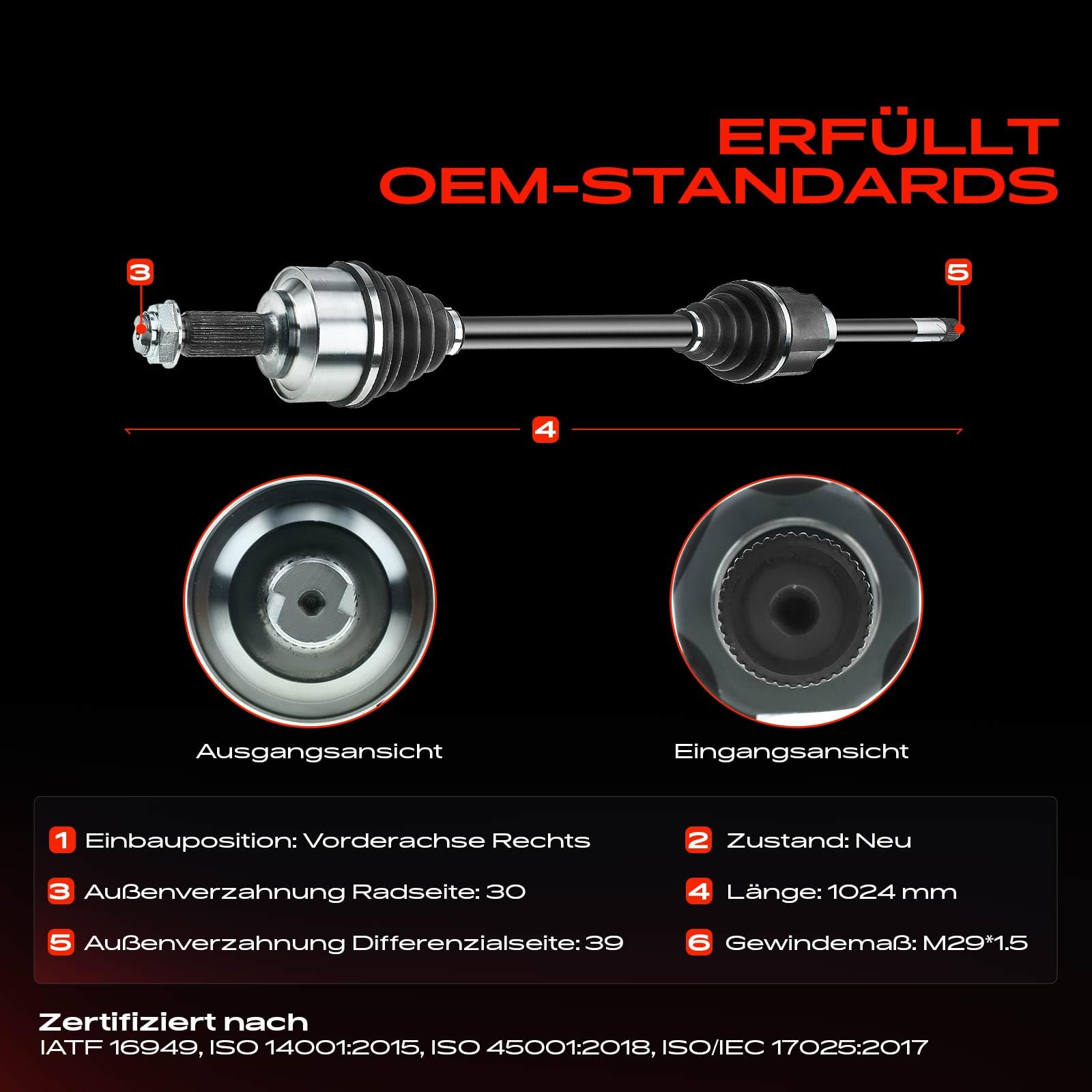 Frankberg Eje motriz Eje de transmisión Caja de cambios manual Eje delantero Derecha sin ABS-Ring Compatible con Marco Polo Camper W447 160-200 Replace# A4473302000