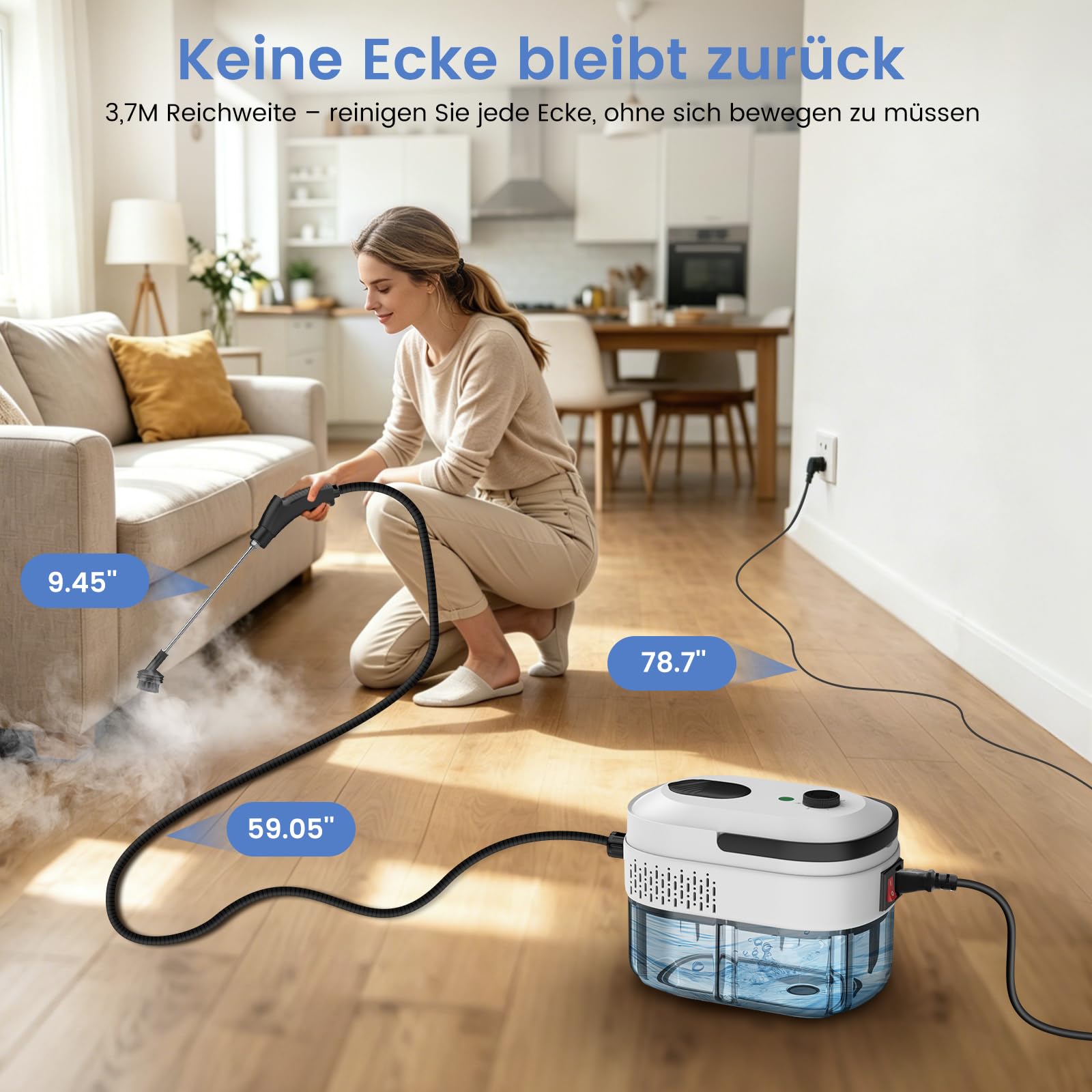 Granarbol Fettlösend Handgerät Dampfreiniger für Alles,1400ml/4Bar/105℃ Steam Cleaner,15s Schnellheizung Handdampfreiniger mit 8PCS Ersatzbürste für Boden,Auto,Polstermöbel,Fliesen,Teppich,Badezimmer