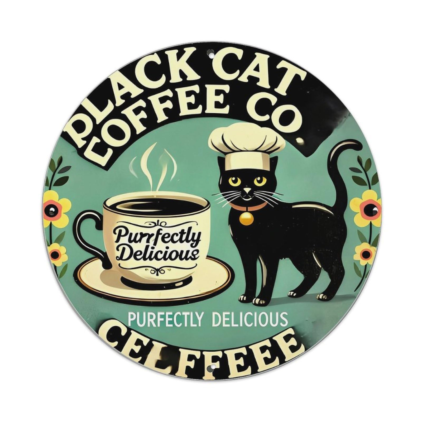 Black Cat Coffee Co Logo Metal Tin Sign Plaque