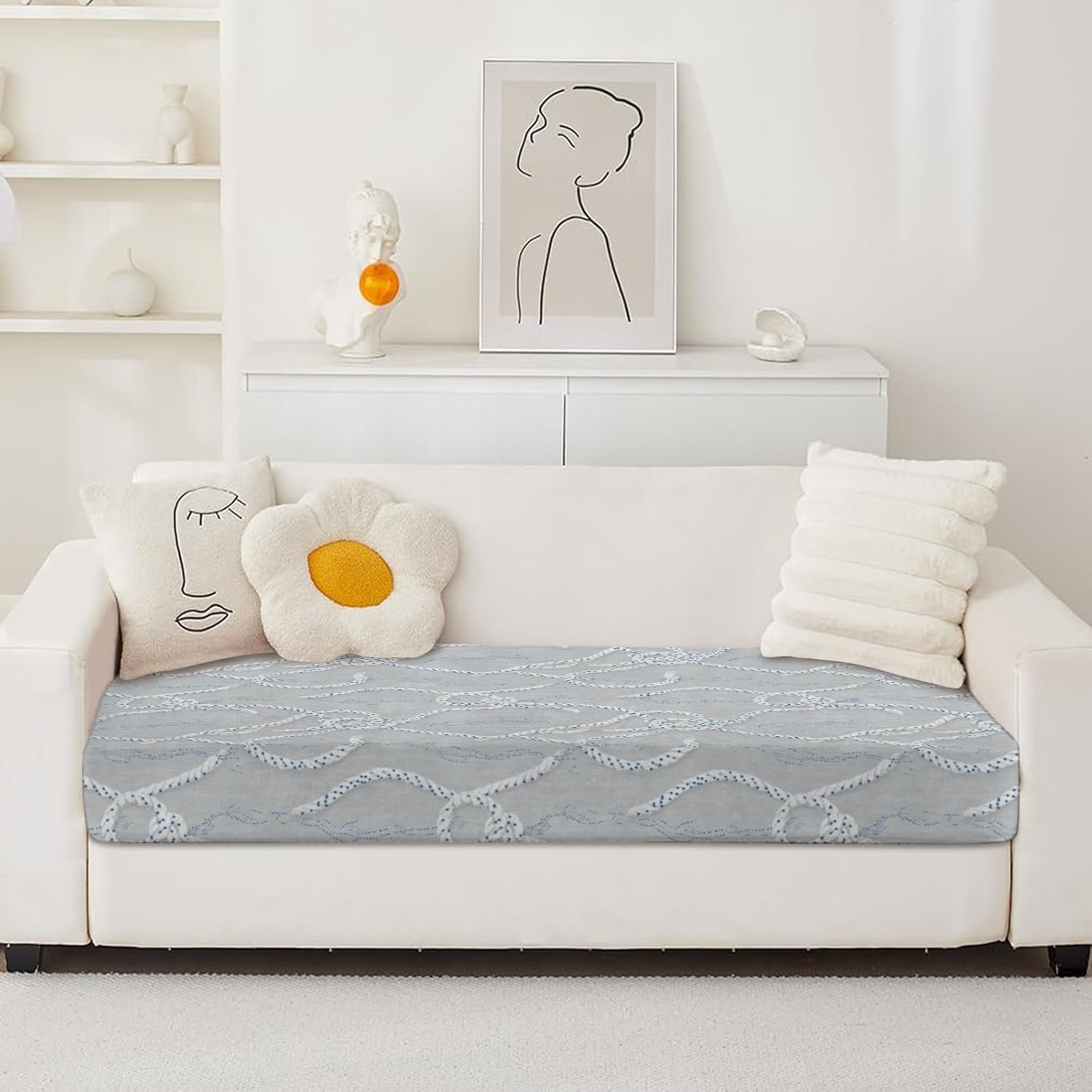 Nautical Rope Stripe Loveseat Covers Couch Covers for 2 Cushion Couch, 2-Piece Stretch Sofa Slipcovers Anti-Slip Washable Furniture Protectors for Dogs Pets