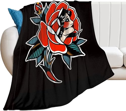 Mantas clásicas tradicionales de tatuaje, ligeras y suaves, de franela cálida de terciopelo para sofá/cama