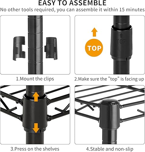 Miniatura 7 de Estantería ajustable de 4 niveles con capacidad de 1000 libras, estantes de almacenamiento de metal resistentes para baño, cocina, despensa, estante
