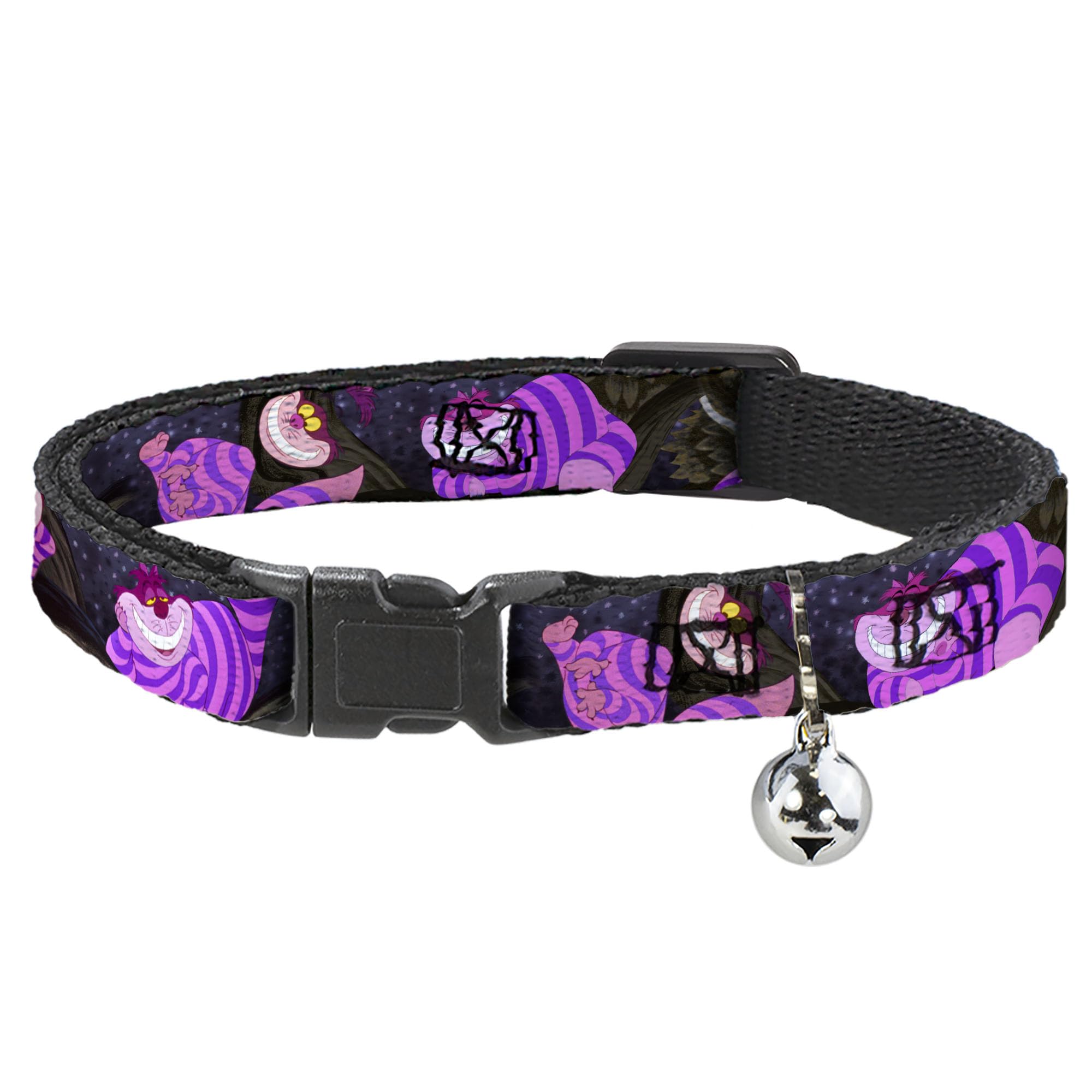 Buckle-Down Breakaway Cat Collar - Cheshire Cat Tree Poses - 1/2" Wide - Fits 8-12" Neck - Medium