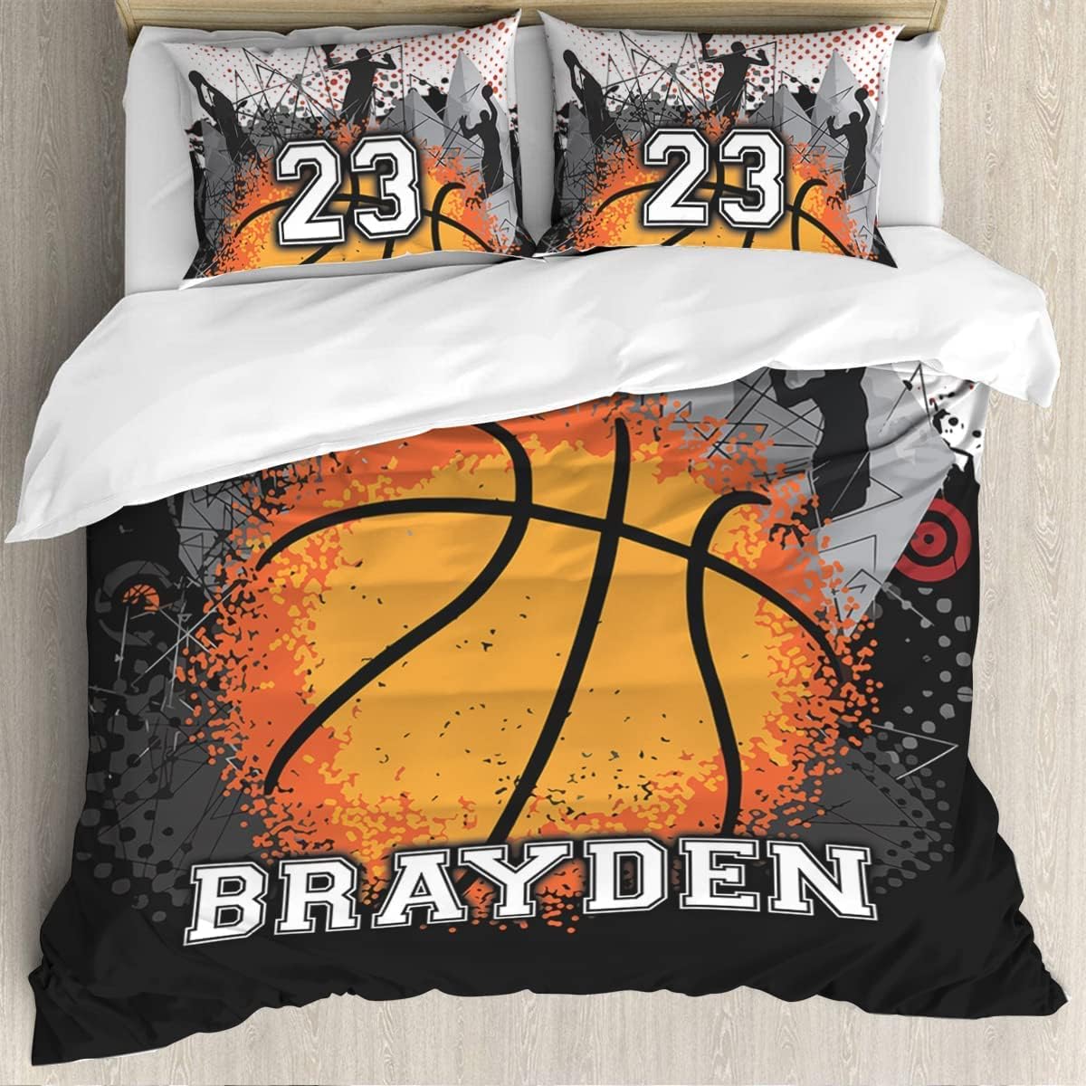 Custom Basketball Player Art Duvet Cover Bedding Set with Name Number, Sport Bedding Full Twin Queen King, Boys Sports Duvet Cover Soft (Basketball Player Art, Twin/Full/Queen/King)