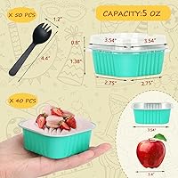 Vista 3 de LNYZQUS - Paquete de 40 moldes cuadrados para cupcakes con tapas de 5 onzas, moldes de papel de aluminio para mini pasteles, ramequines desechables