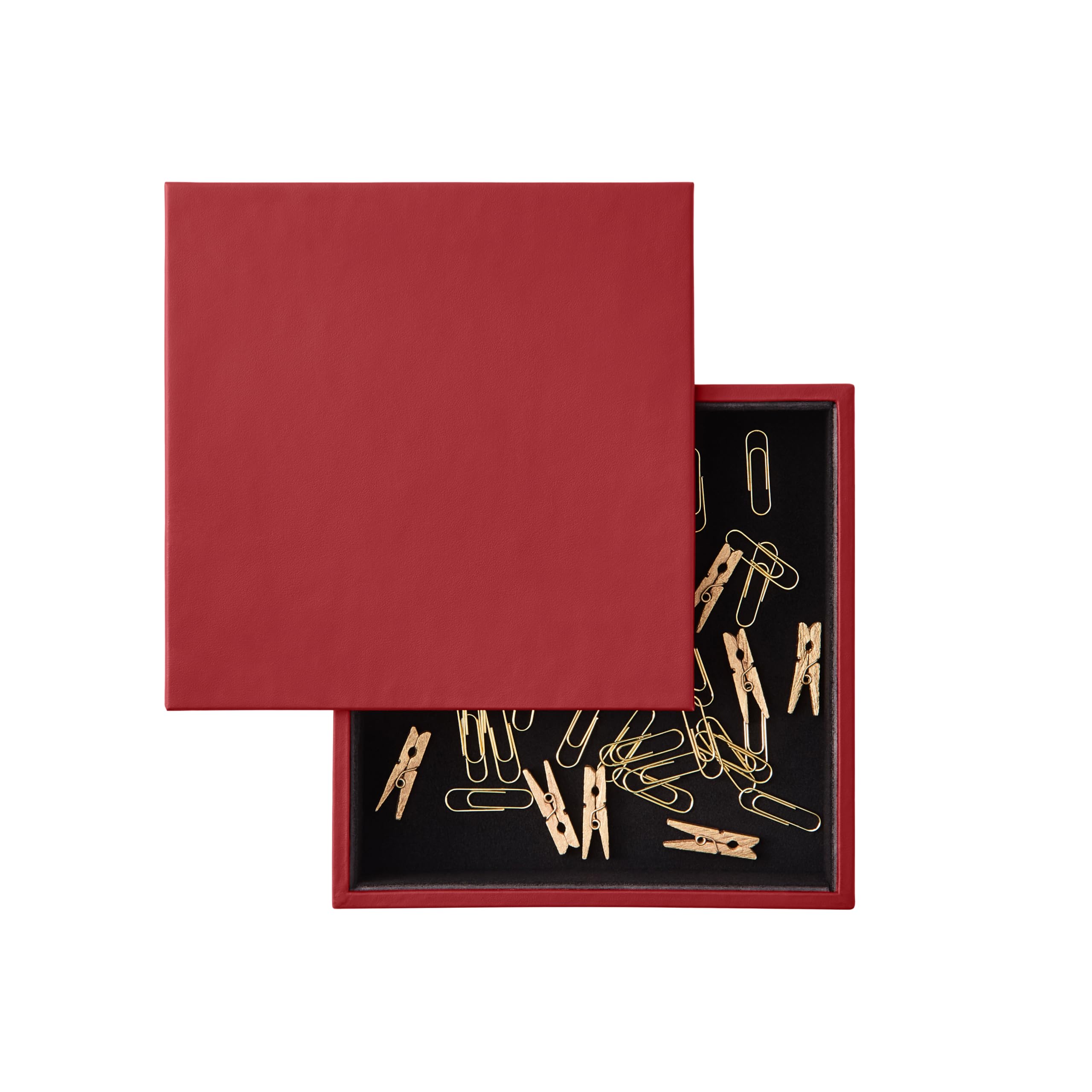 Eglooh - Minerva - Svuotatasche con Coperchio in Cuoio Rosso Vivo - Organizer da Scrivania, Vassoio Portaoggetti per Chiavi, Gioielli, Caramelle - cm 16,5 x 16,5 - Made in Italy