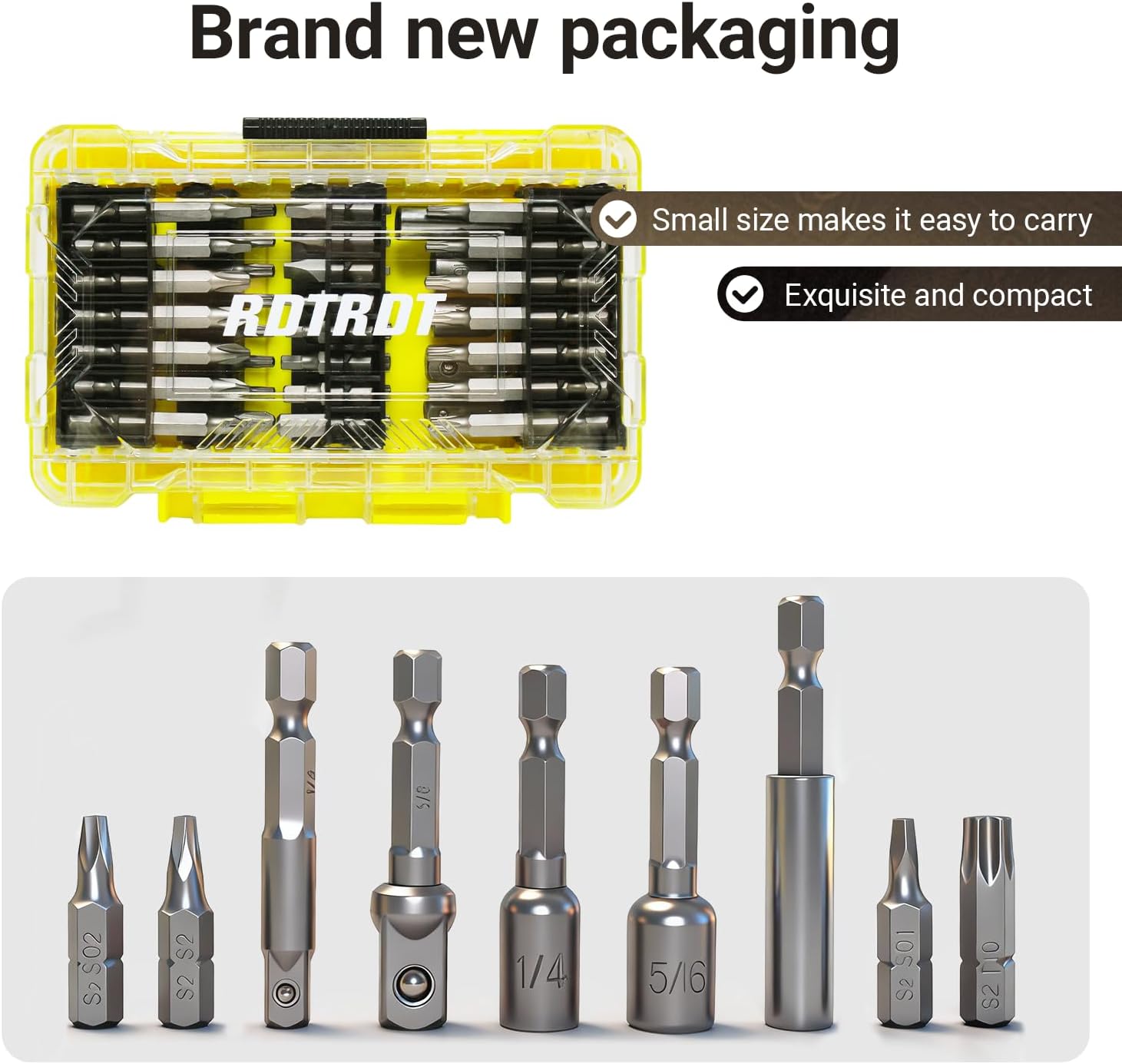 51-Piece Screwdriver Bit Set, Impact Driver Bit Set with Phillips/Slotted/Torx/Hex/Square Bits, 1/4" & 3/8" Socket Adapter, Magnetic Nut Drivers, S2 Alloy Steel for Impact Driver
