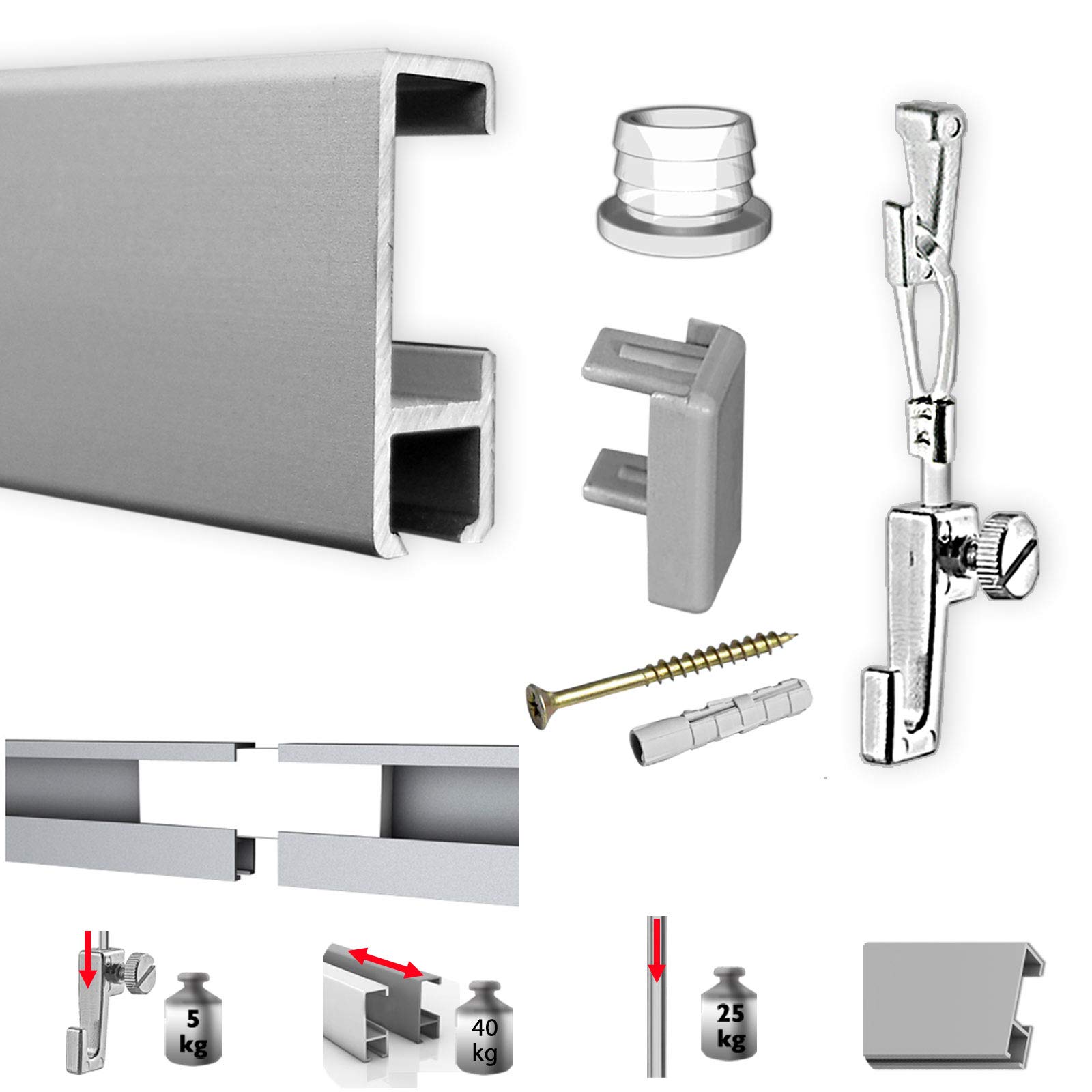 Kit rail d accrochage mural pour cadres 2m blanc suspension tableau