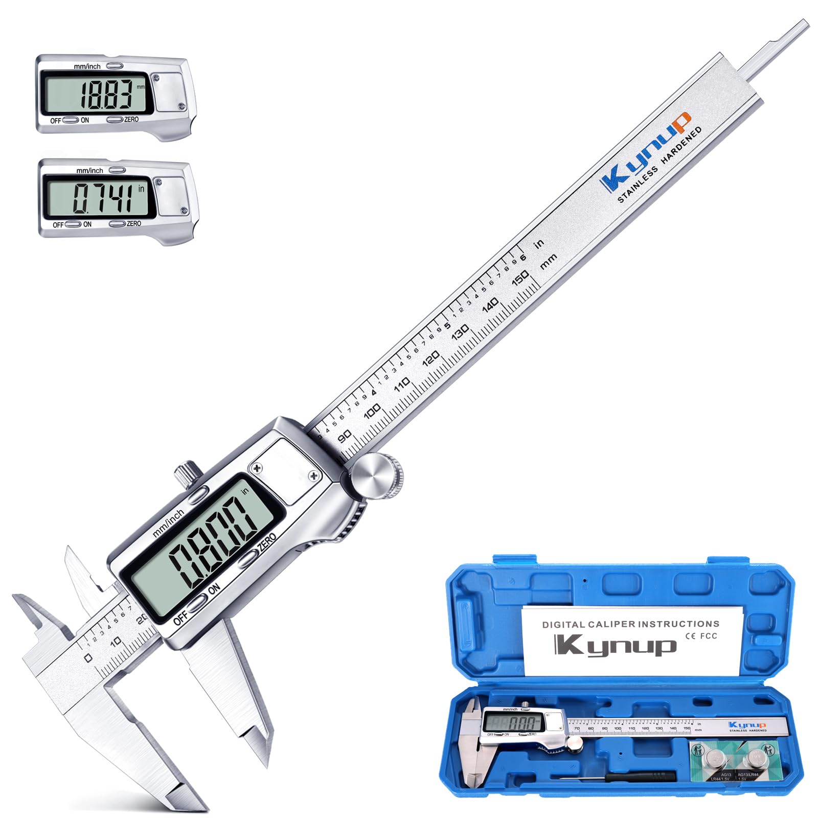 Kynup Digital Vernier Caliper, 150mm Electronic Calipers Measuring Tool, Precision Digital Tool Vernier Micrometer Measuring Tools with Mm/Inch Conversion