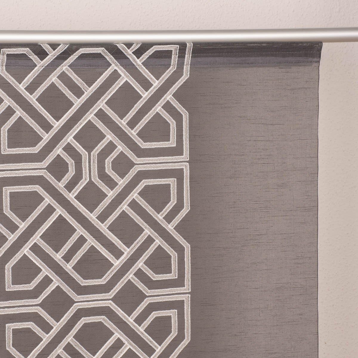 SCHÖNER LEBEN. Panneau japonais aspect batiste brodé Anthracite/gris/blanc 245 x 60 cm
