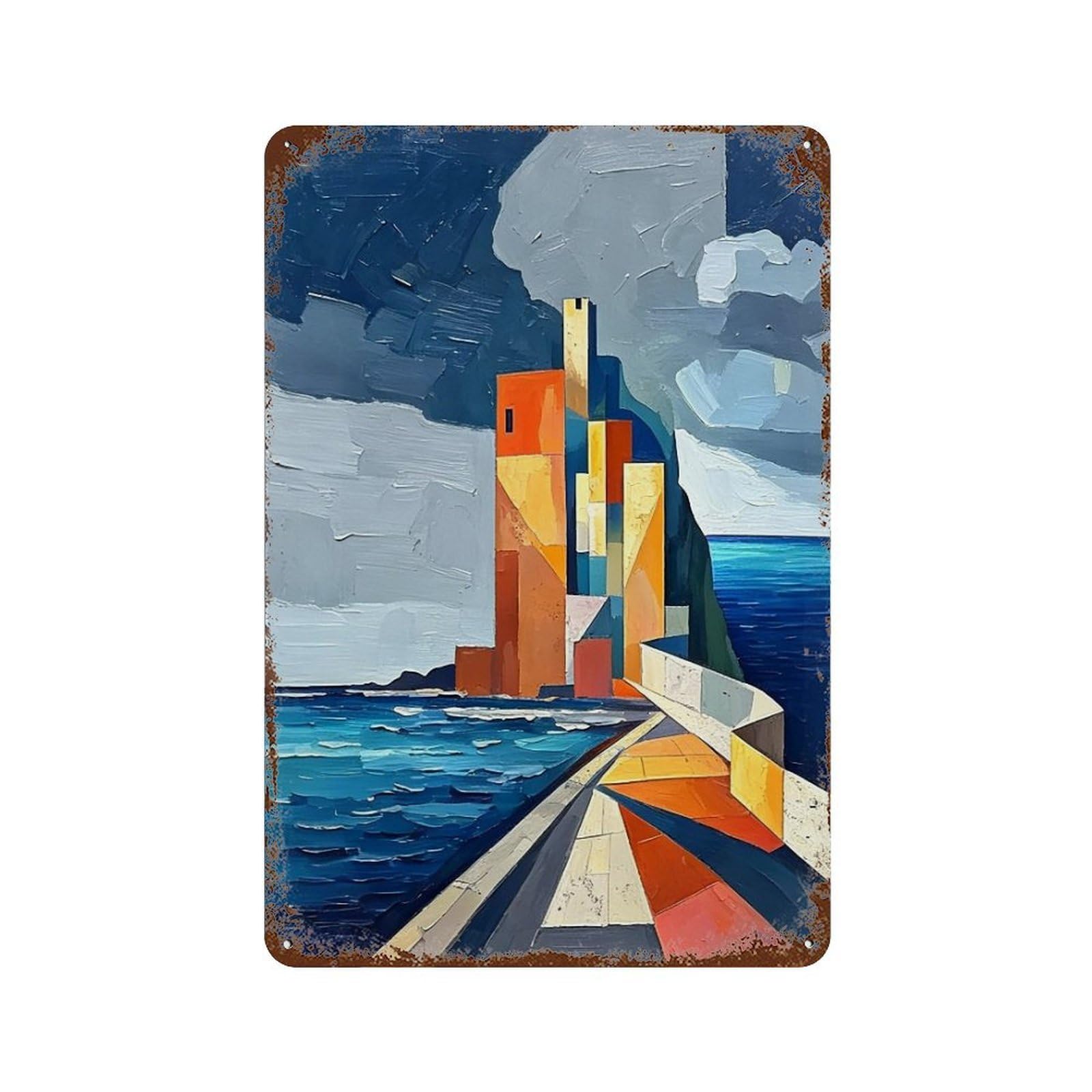 MGHTGRWE Cubist Waterfront Metropolis (1) Poster Wall Art Iron Vintage Metal Tin Sign Modern Home Cofffee Club Art Bar Shop Decor 30x20cm