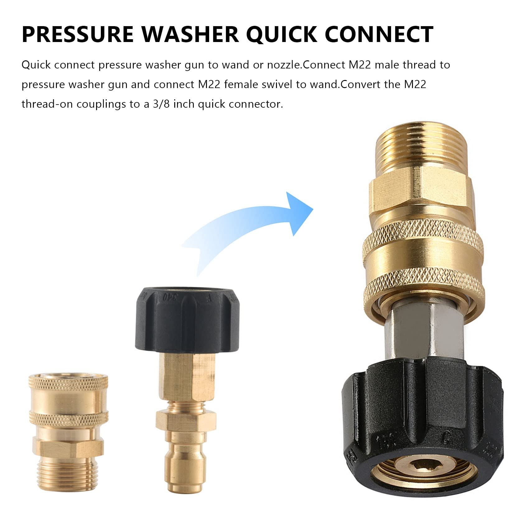 Set Adattatori Per Idropulitrice M MINGLE - M22 A 3/8", Attacco Rapido, 5000 PSI, In Ottone