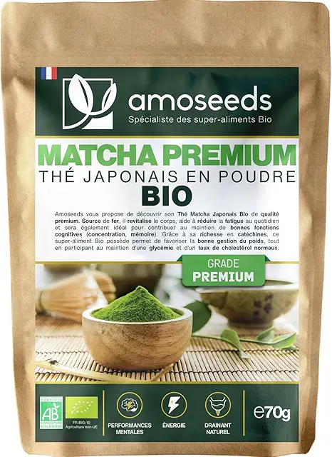 Poudre Matcha Bio Japonais 70G - Énergie, Minceur, Concentration