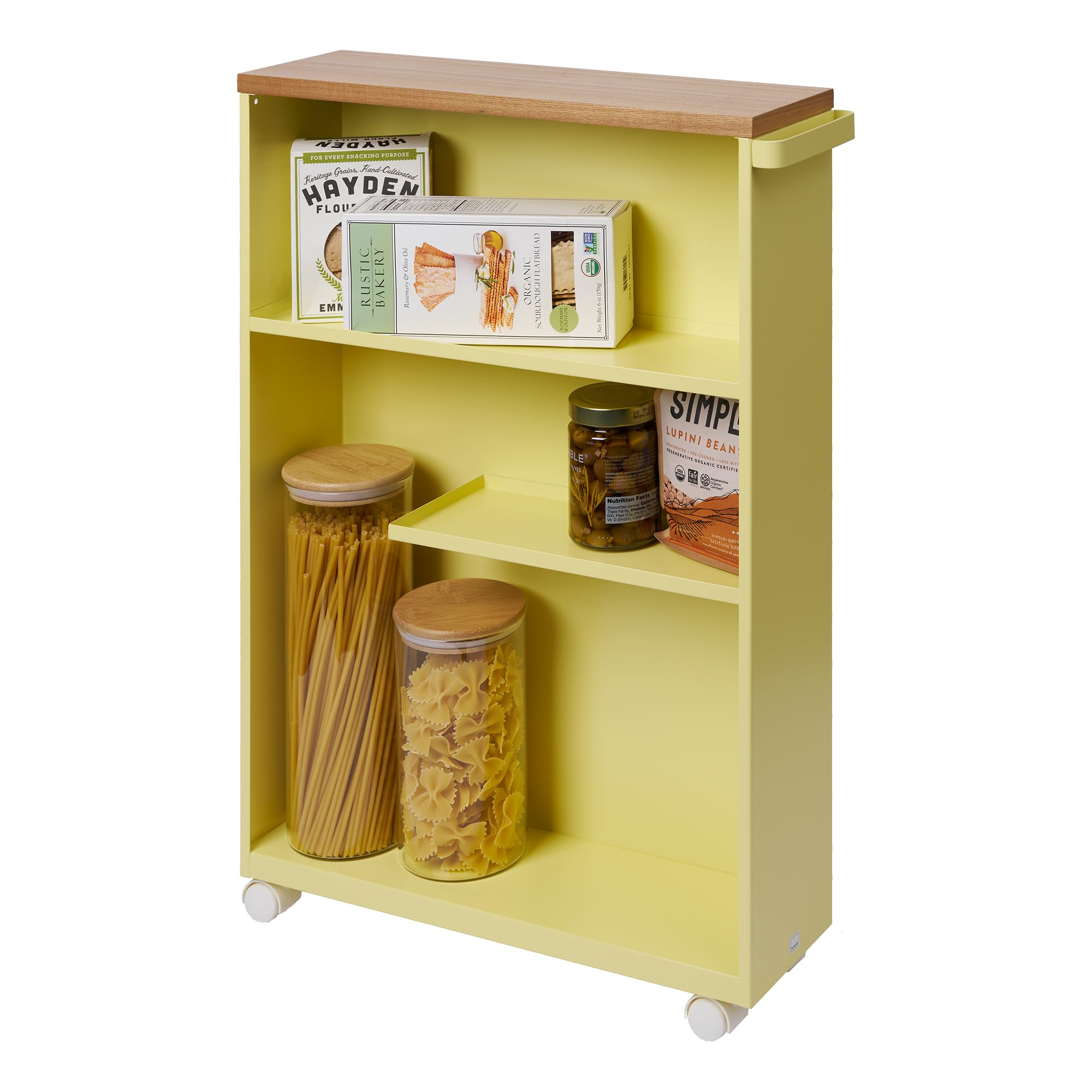 Yamazaki Home Tower Rolling Slim Bathroom Utility Cart with Handle - Storage Shelf Narrow Organizer Rack, 27" - Steel - Yellow Pear