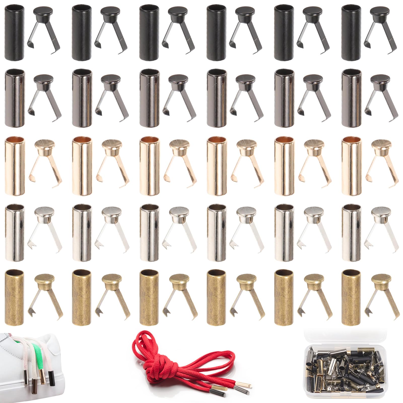 30 Embouts De Cordon Métalliques - 5 Couleurs Pour Lacets, Sweats à Capuche, Réparations DIY