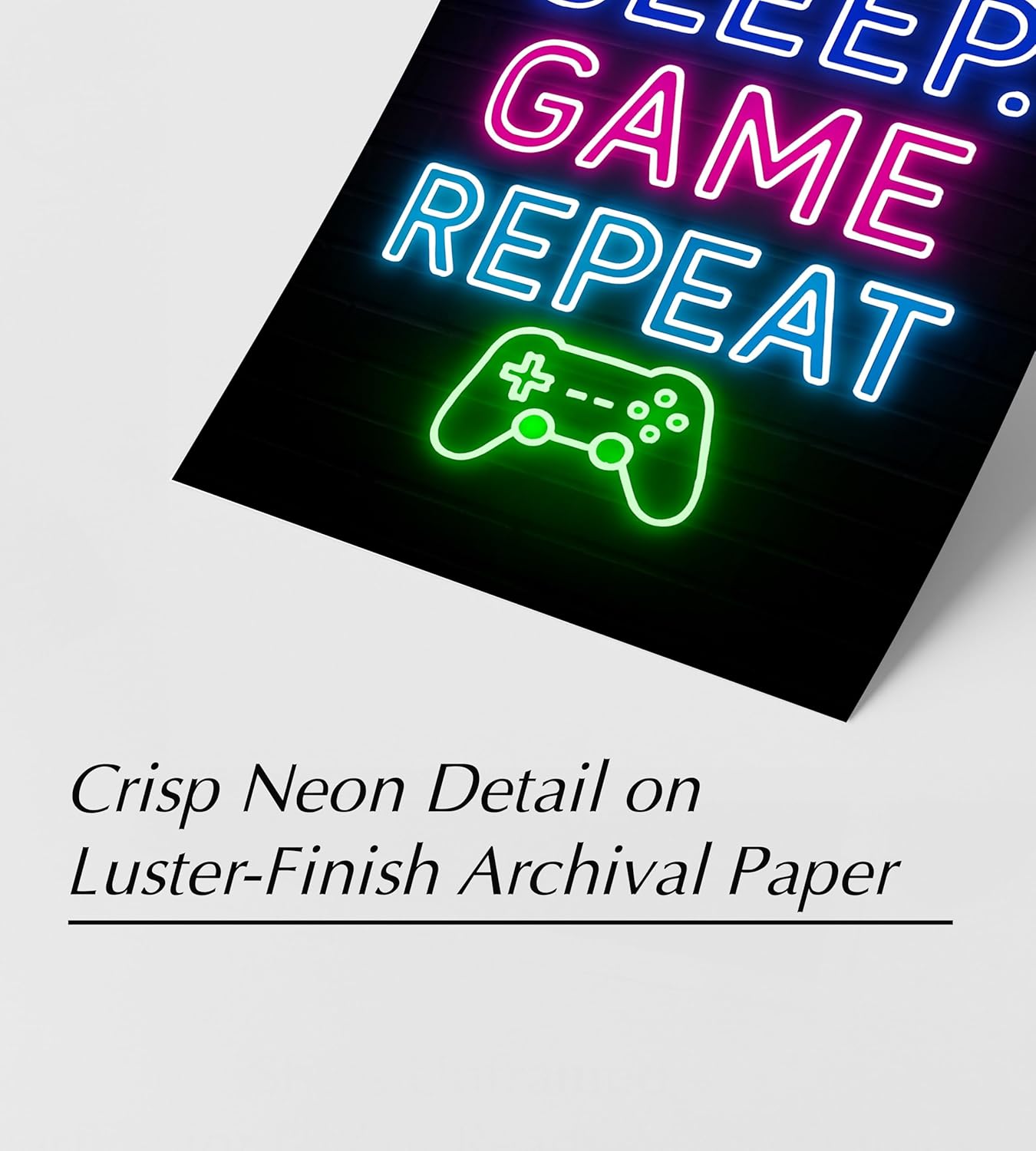 Eat Sleep Game Repeat Gaming Wall Art – Neon Inspired Gamer Room Decor for Boys, Teens, or Streamers – Fun eSports Setup Print for Gameroom, Bedroom, Studio, or Dorm-(Black Poster Framed, 11x17 inches)