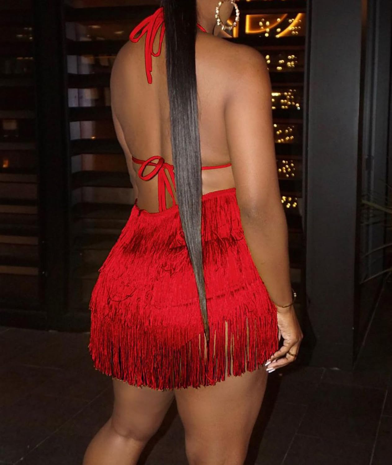 SEMATOMALA Women's Fringe Halter Neck Bodysuit Dress Sexy Backless Tassel Shorts Romper Party Festival Tiered Playsuit - Image 6