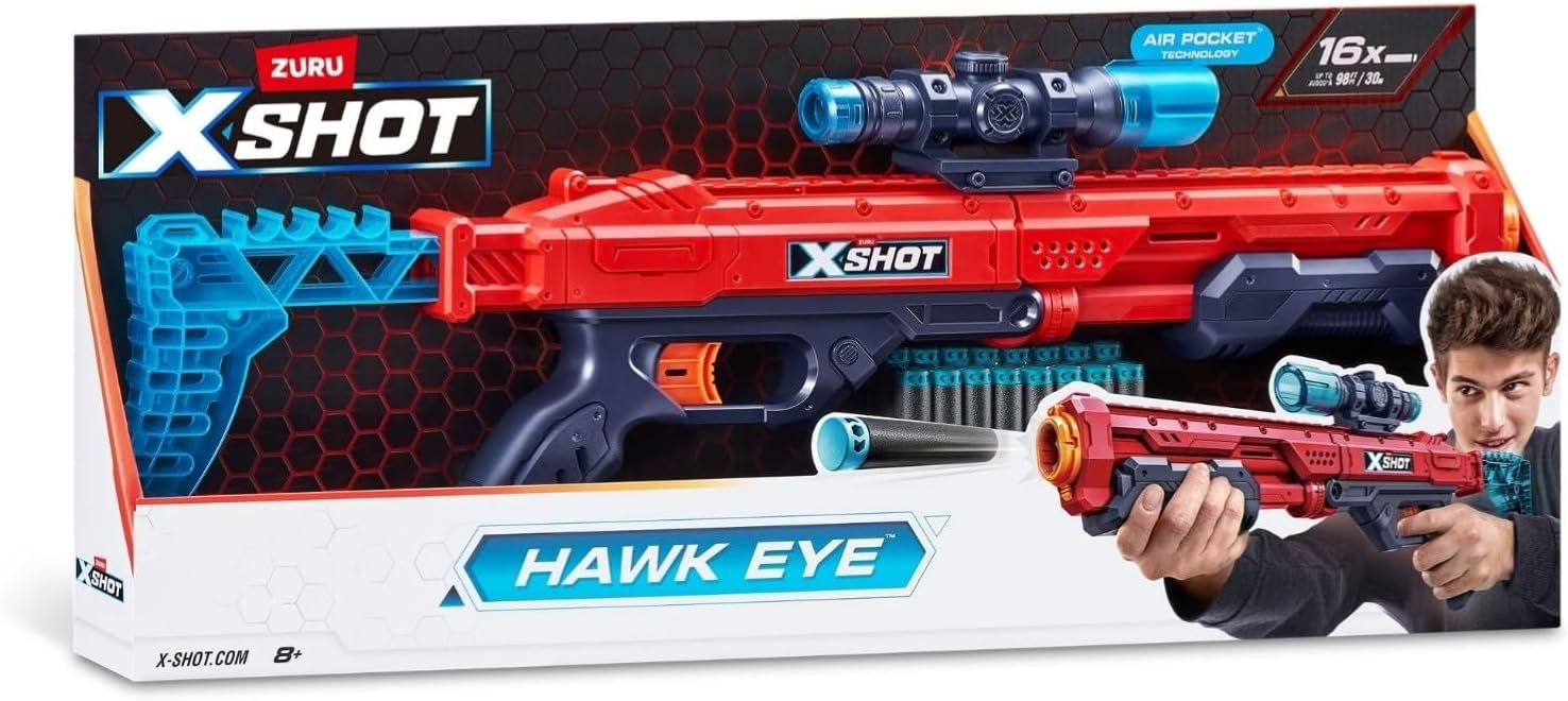 X-Shot Excel Hawk Eye Foam Dart Blaster (16 Darts) by ZURU - Blue