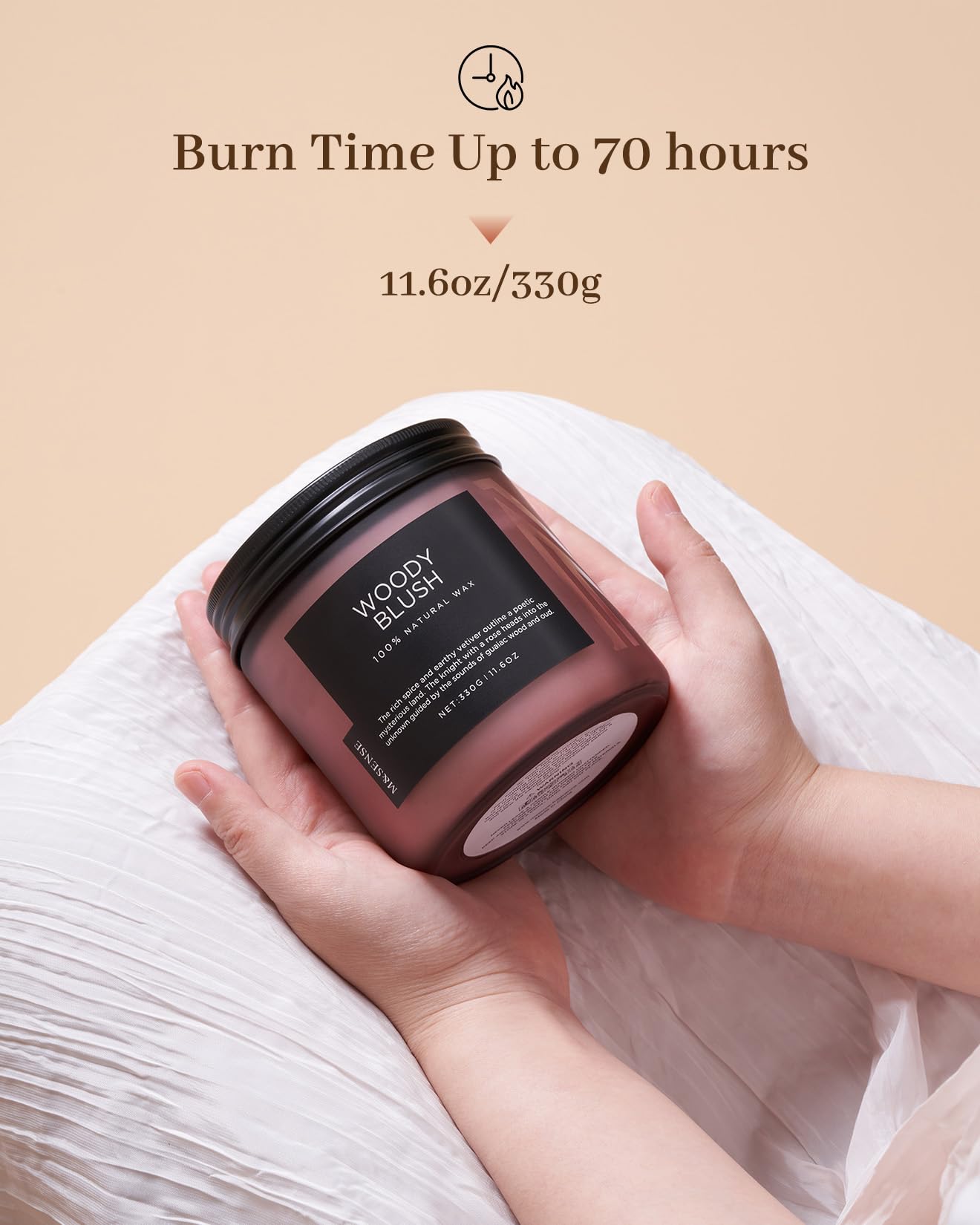 M&SENSE Woody Blush Soy Wax Scented Candles Gifts for Men 330g 70 Hour Burn Time Organic Jar Candles Gift for Women 2 Wick Non Toxic Housewarming Candle for Home Decor Family Friend Party - Image 4