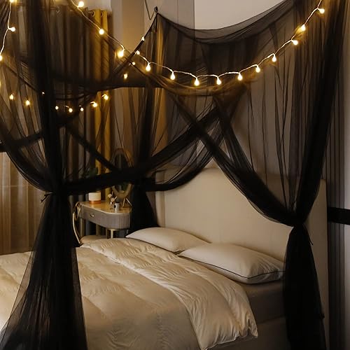 Miniatura 3 de Mengersi Cortinas de Dosel para Cama con Luces, Elegantes Cortinas de Dosel para Cama, Mosquitero para Cama Full Queen King, Decoración de