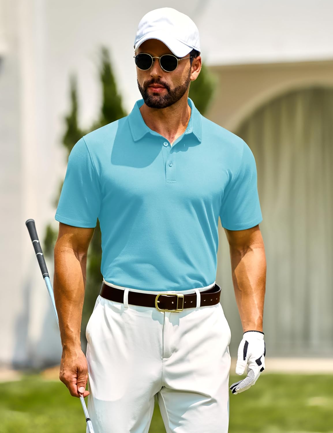 Cotrasen Men's Polo Shirts Short Sleeve Soft Cotton Pique T-Shirts 3 Buttons Classic Fit Casual Performance Golf Shirts