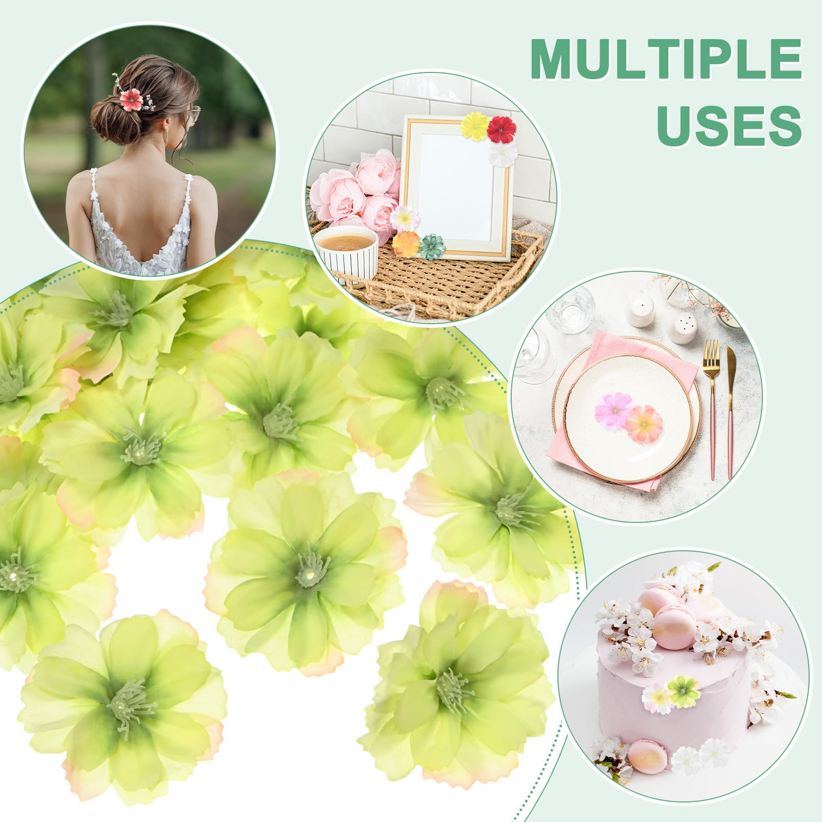 M METERXITY 50-Pack Artificial Flower Heads, Silk Fake Plum Blossom Head for Wedding/Garland/Hat/Shoes/Party Decoration - Image 4